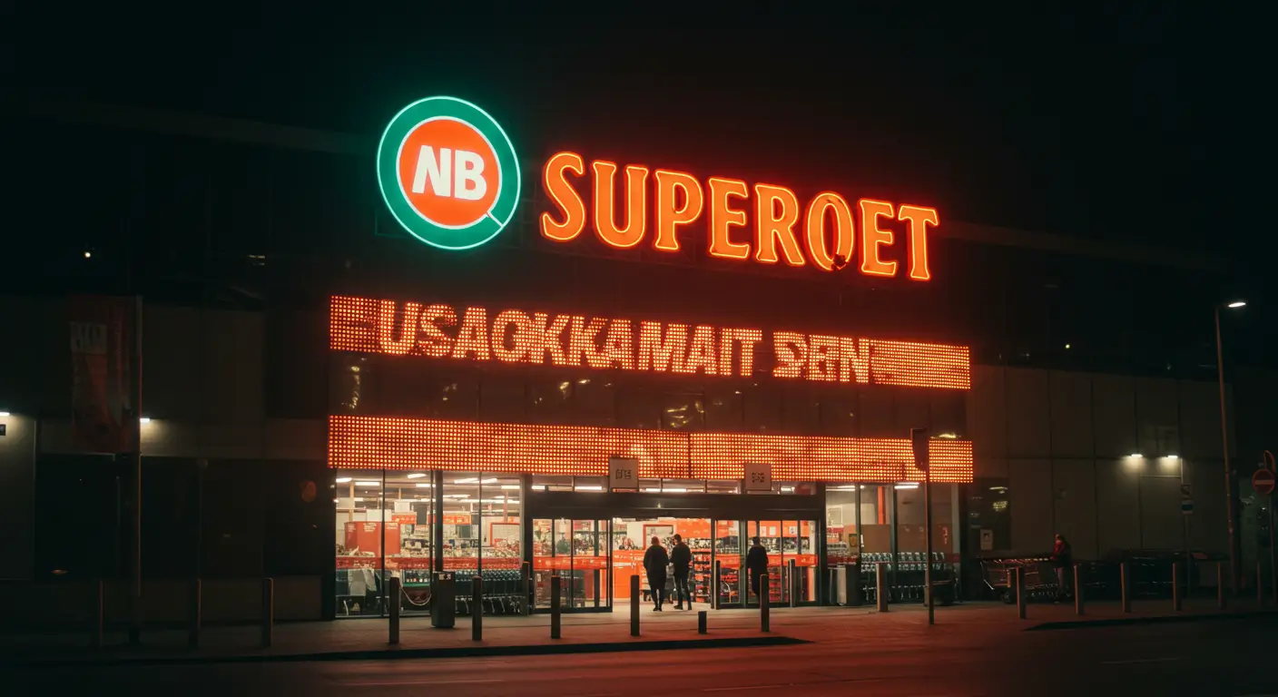 letreiro iluminado em grande supermercado